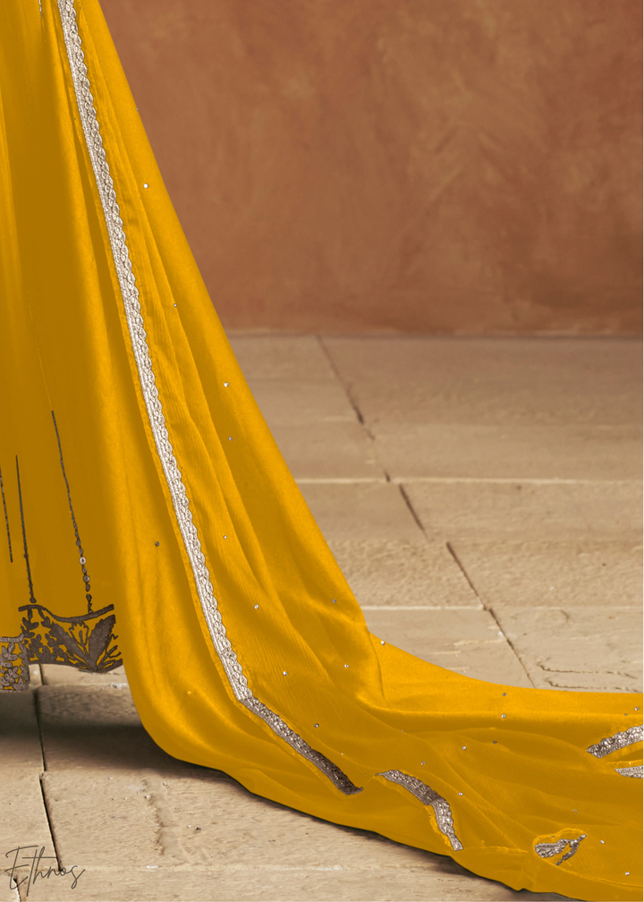 Marigold Yellow Baroque-Embroidered Chinon Sharara Suit