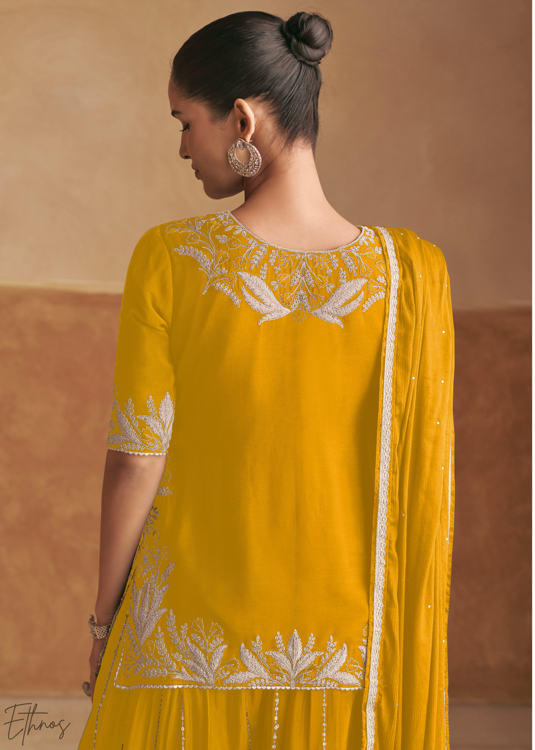 Marigold Yellow Baroque-Embroidered Chinon Sharara Suit