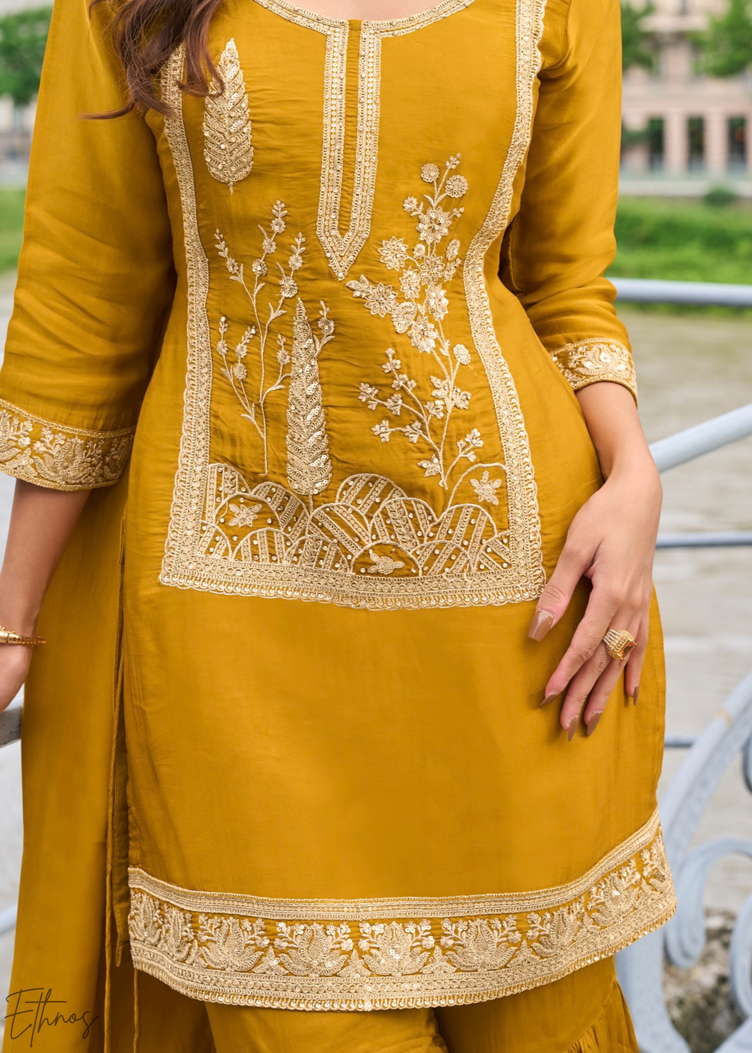 Marigold Yellow Gilded Silk Sharara Suit