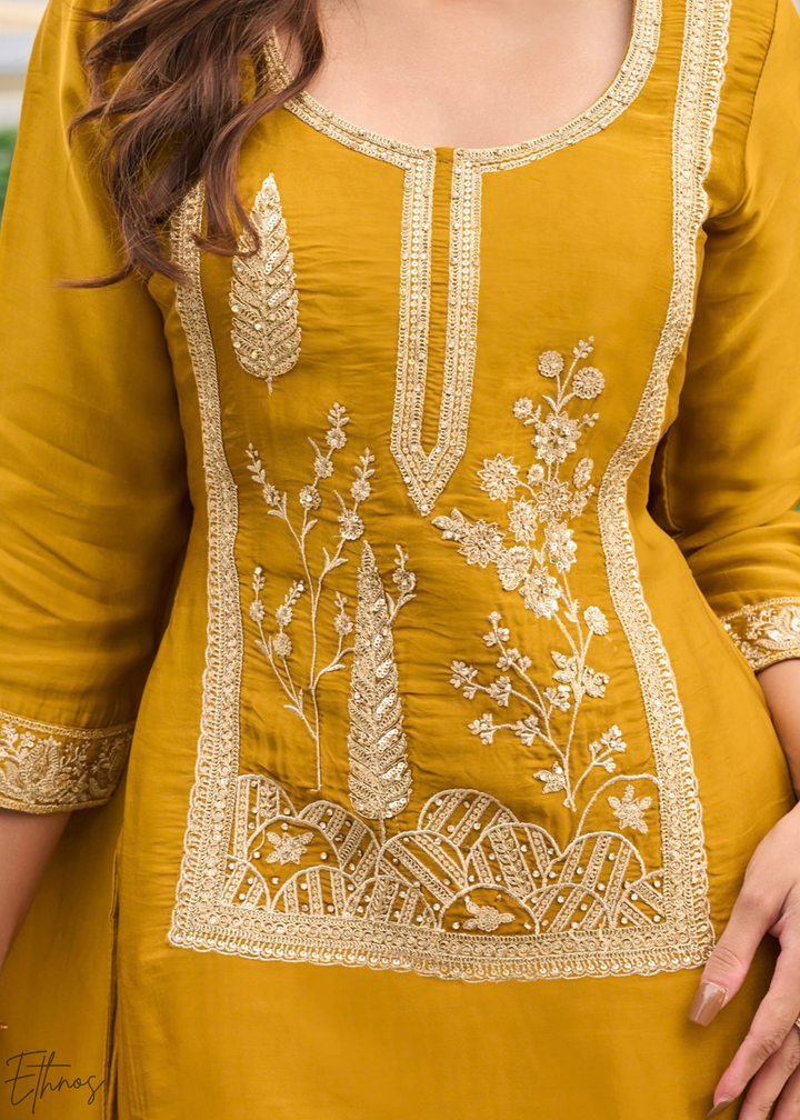 Marigold Yellow Gilded Silk Sharara Suit