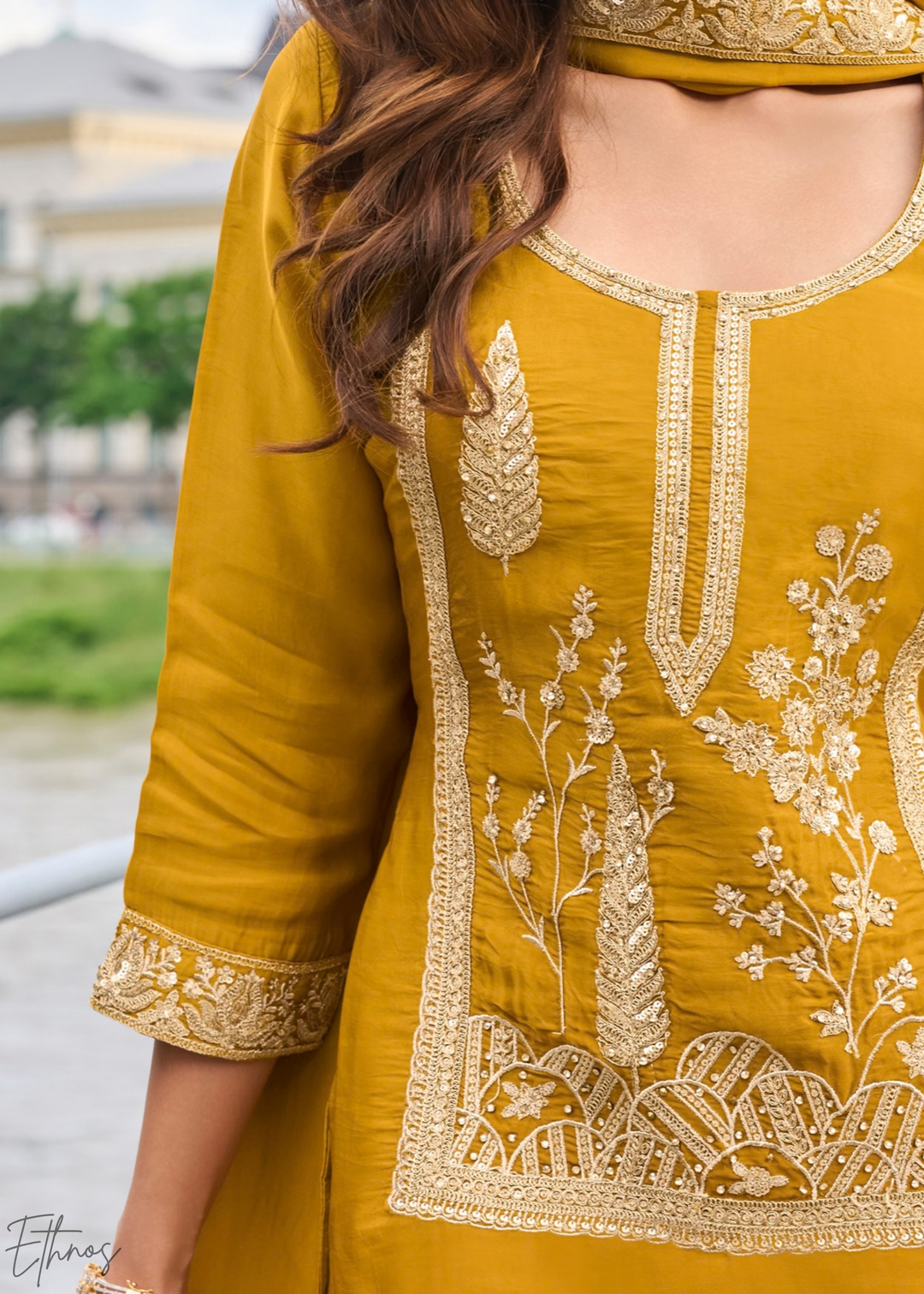 Marigold Yellow Gilded Silk Sharara Suit