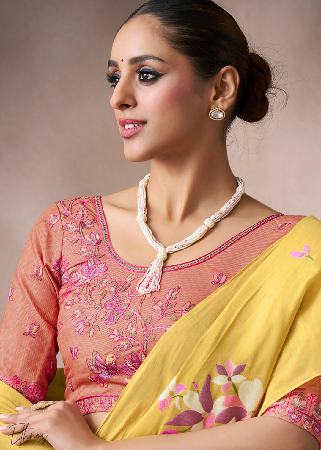 Marigold Yellow Meadow Flora Viscose Silk Saree