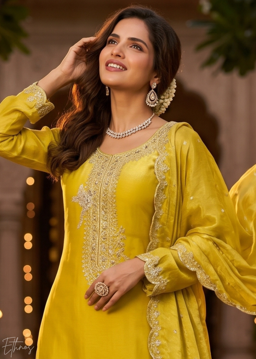 Marigold Yellow Regal-Embroidered Silk Sharara Suit