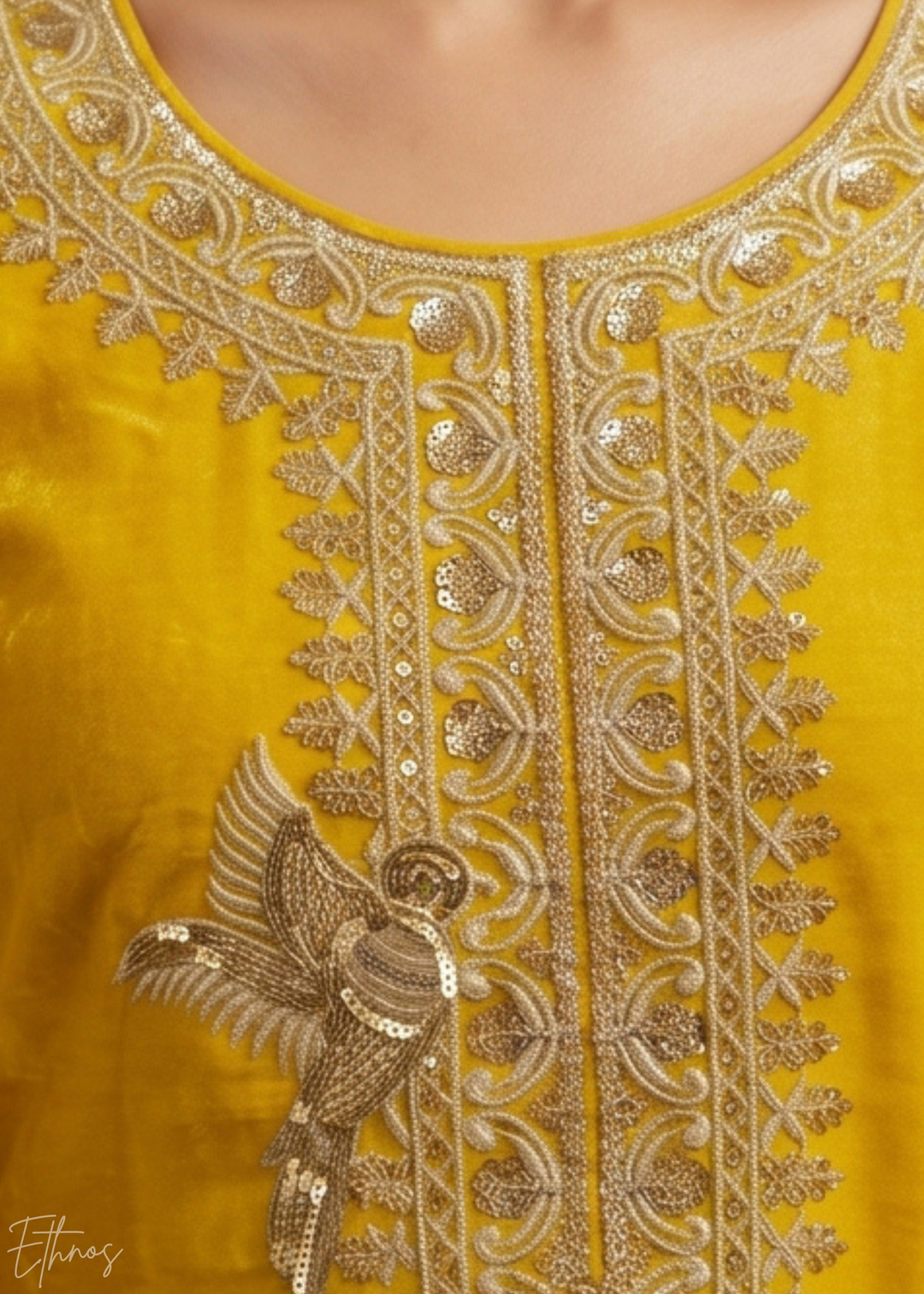 Marigold Yellow Regal-Embroidered Silk Sharara Suit