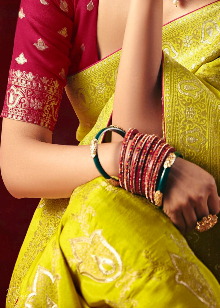 Marigold Yellow Zari Dola Silk Saree