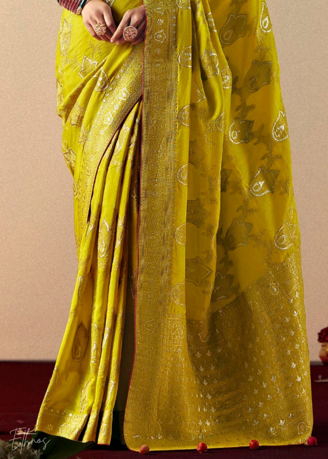 Marigold Yellow Zari Dola Silk Saree