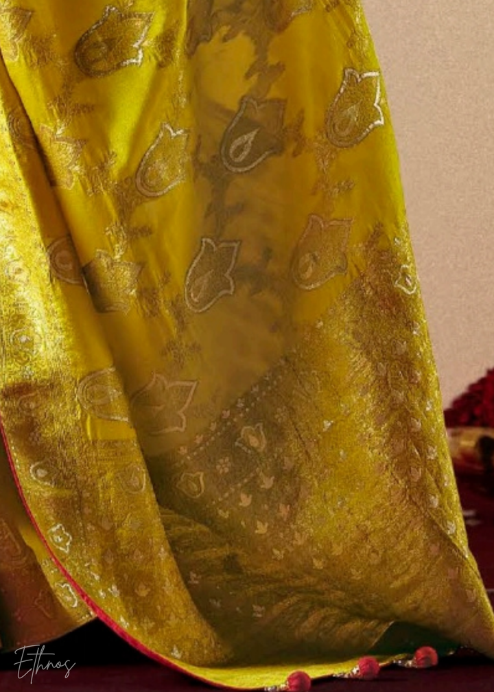Marigold Yellow Zari Dola Silk Saree
