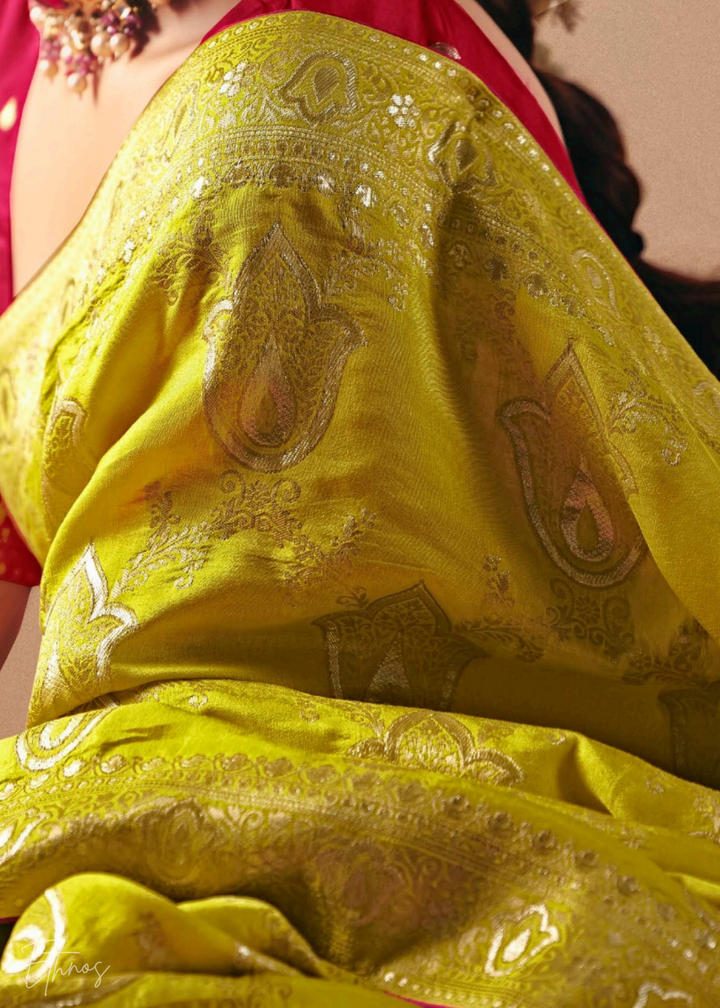 Marigold Yellow Zari Dola Silk Saree