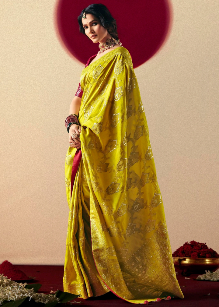 Marigold Yellow Zari Dola Silk Saree