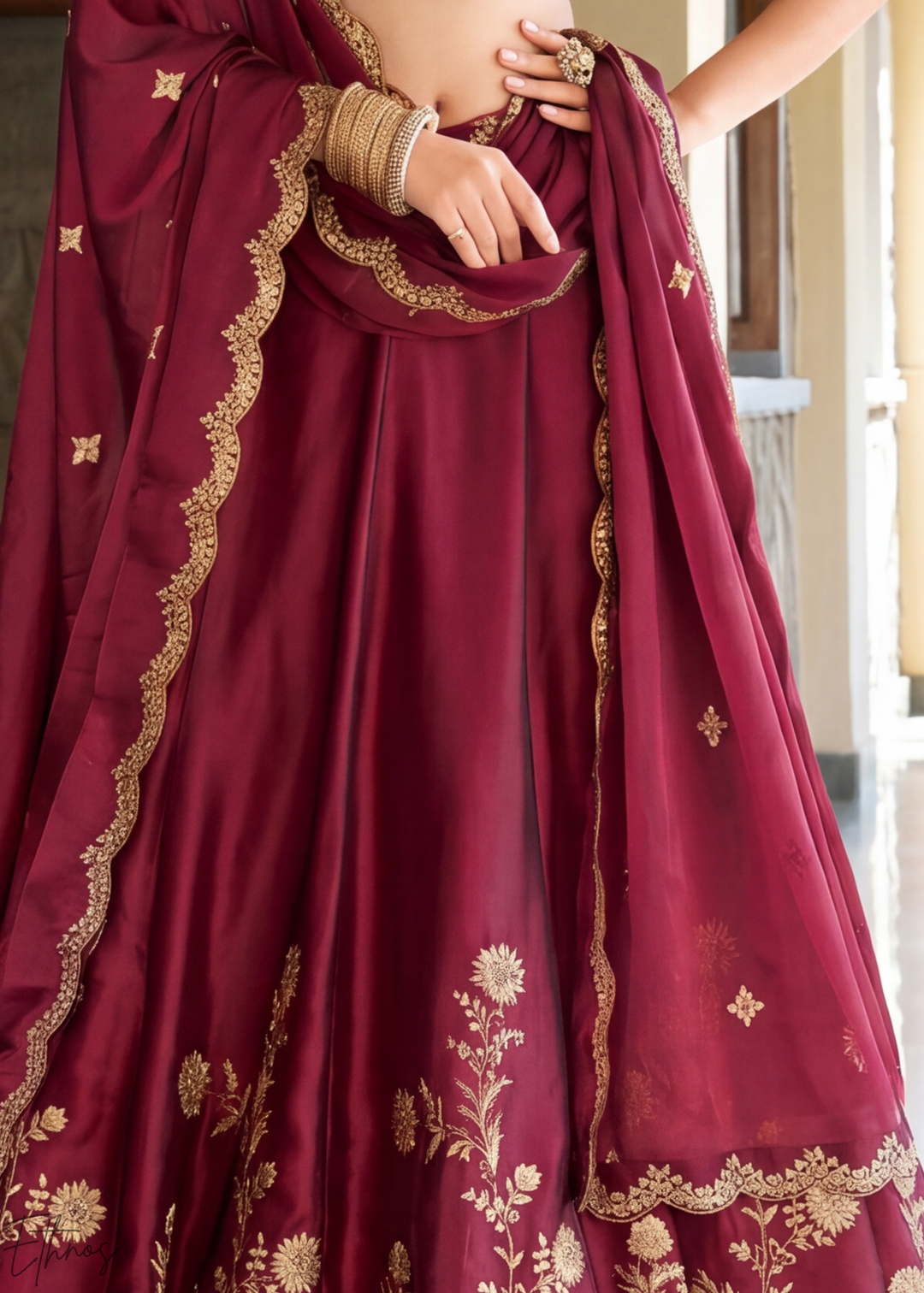 Maroon Floret Zari Rangoli Silk Lehenga