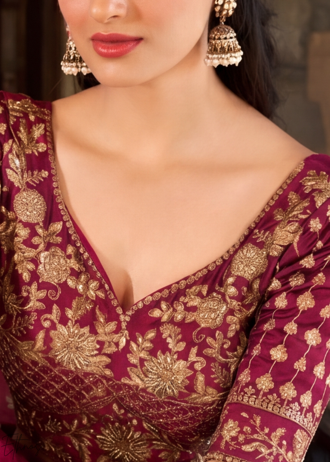 Maroon Floret Zari Rangoli Silk Lehenga