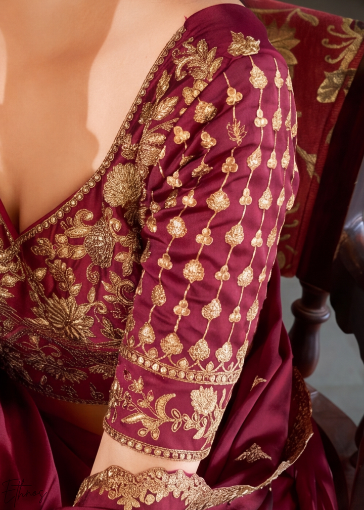 Maroon Floret Zari Rangoli Silk Lehenga