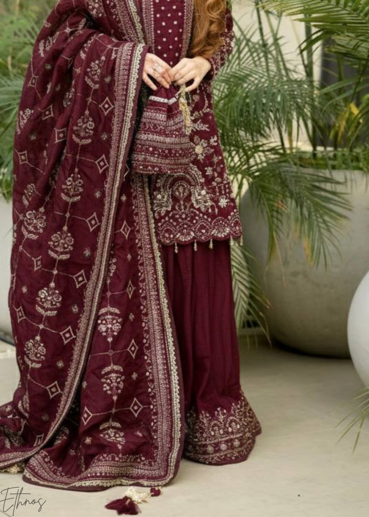 Maroon Georgette Sharara Suit