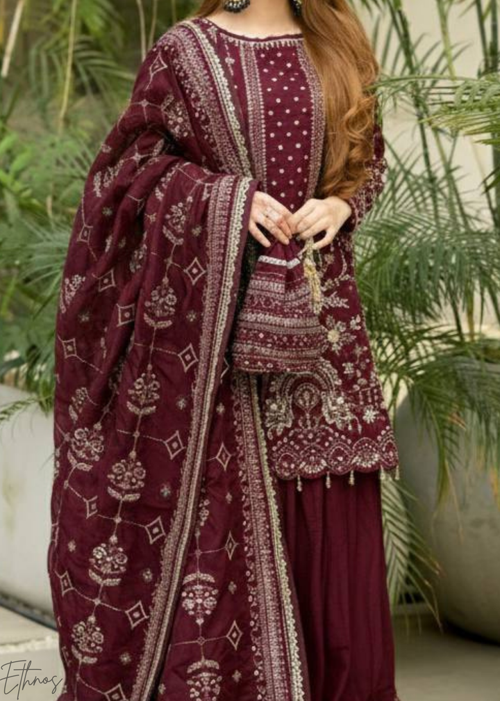 Maroon Georgette Sharara Suit
