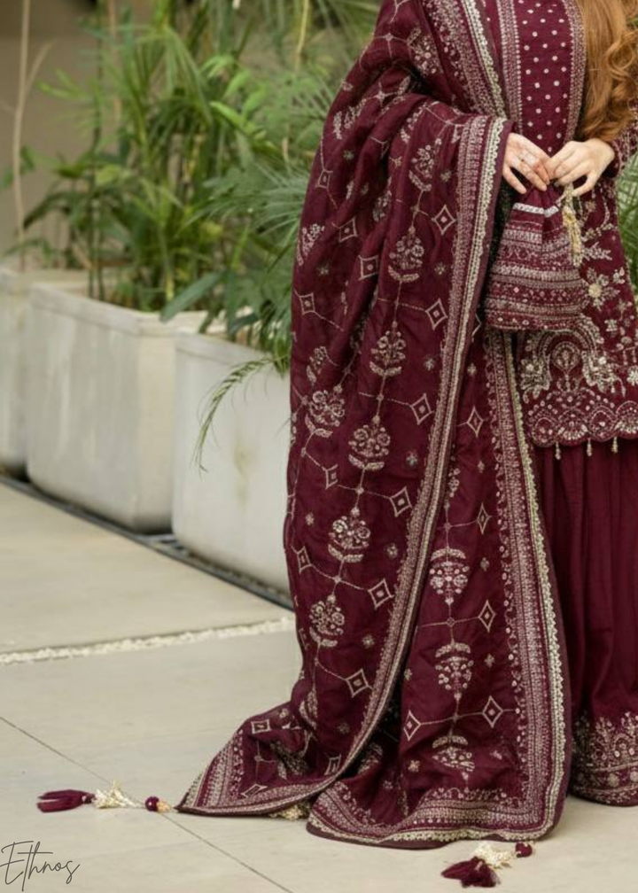 Maroon Georgette Sharara Suit