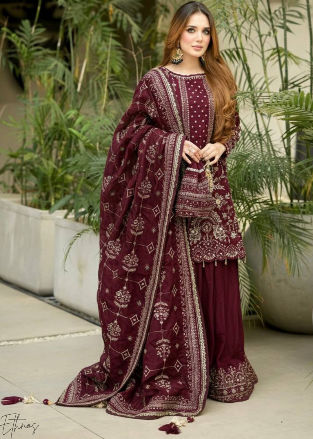 Maroon Georgette Sharara Suit