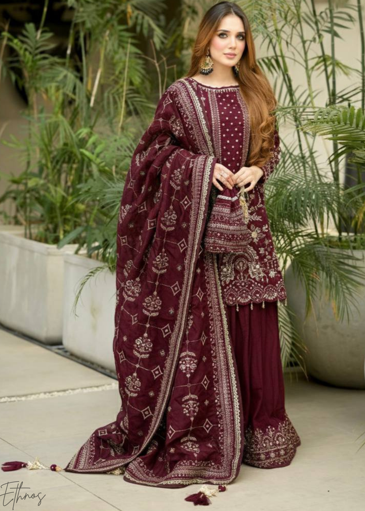 Maroon Georgette Sharara Suit