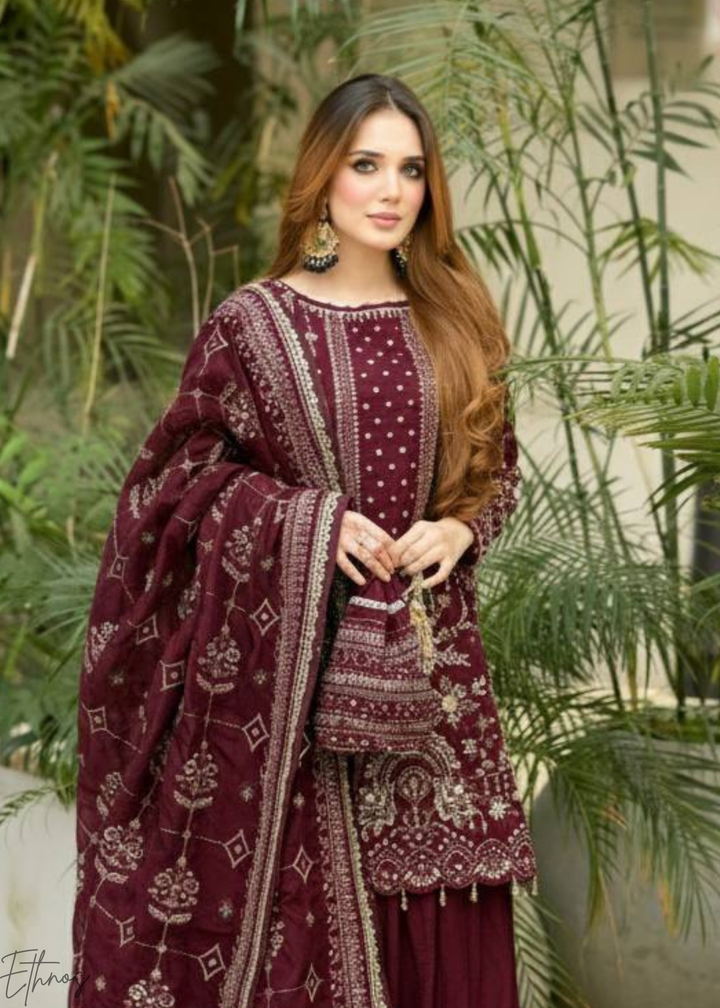 Maroon Georgette Sharara Suit