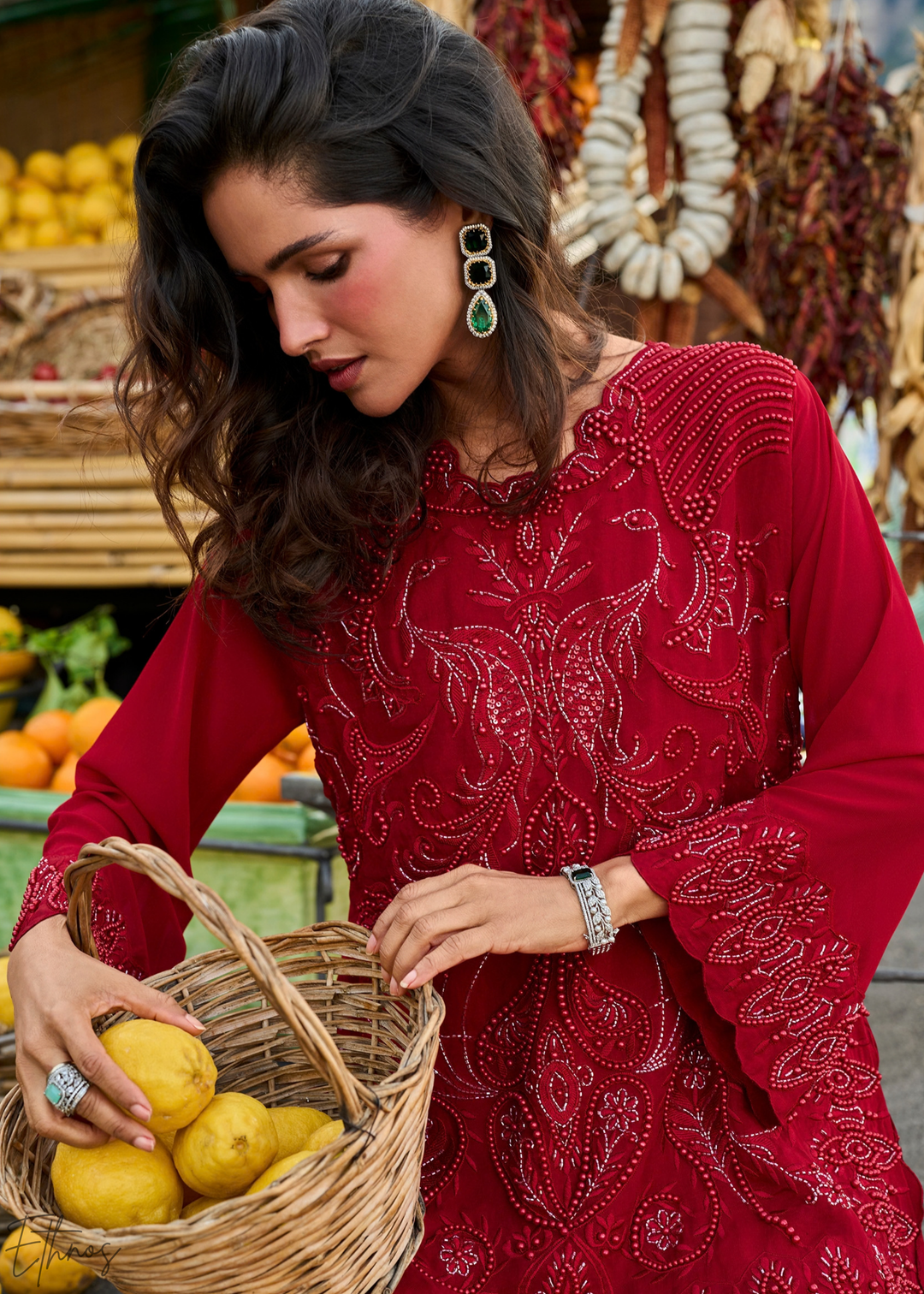 Maroon Lattice Medallion Georgette Straight Pant Suit