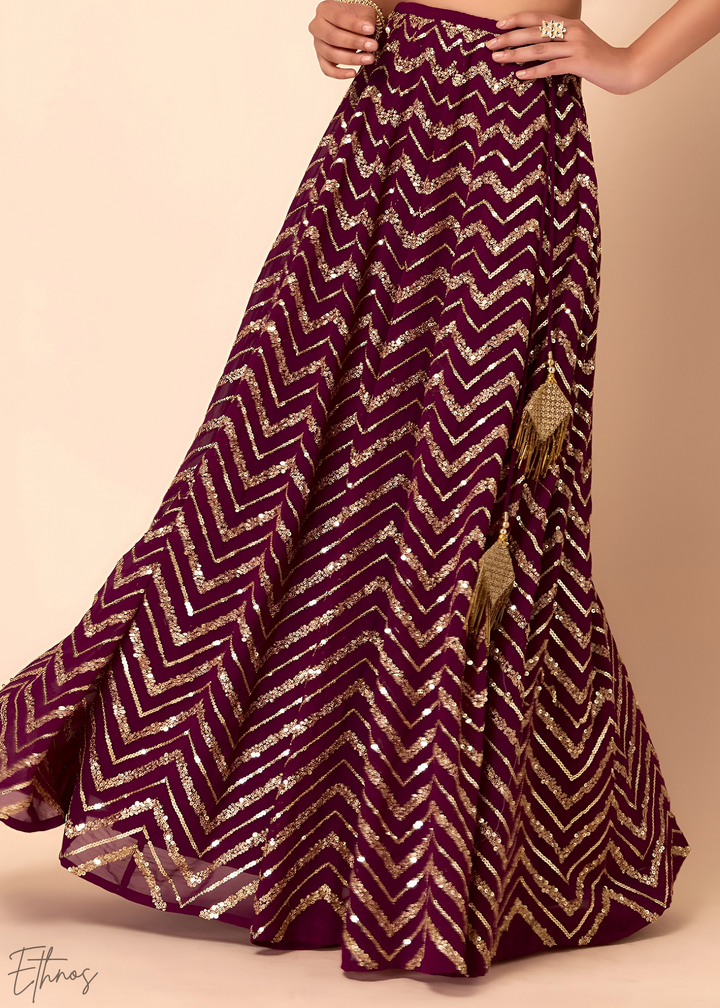 Maroon Sequins Chevron Georgette Lehenga