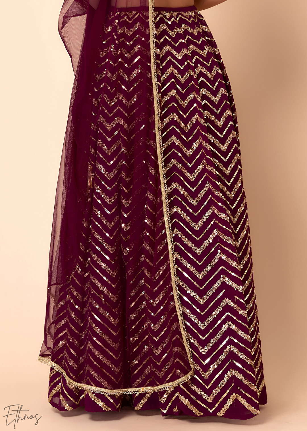 Maroon Sequins Chevron Georgette Lehenga