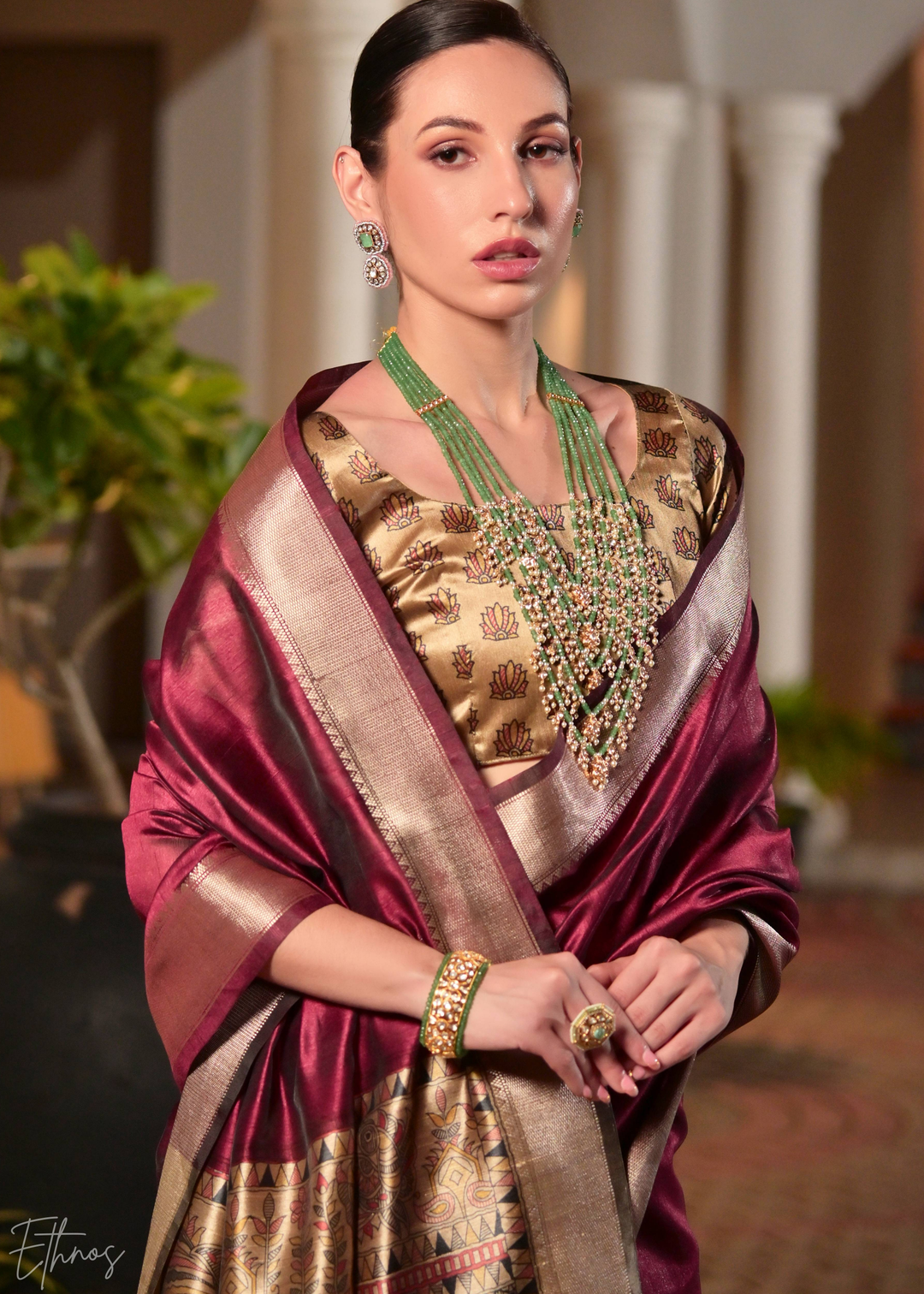 Maroon Zari Tussar Silk Saree