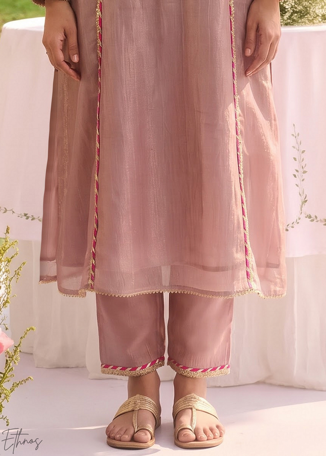 Mauve Blossom Filigree Tissue Palazzo Suit