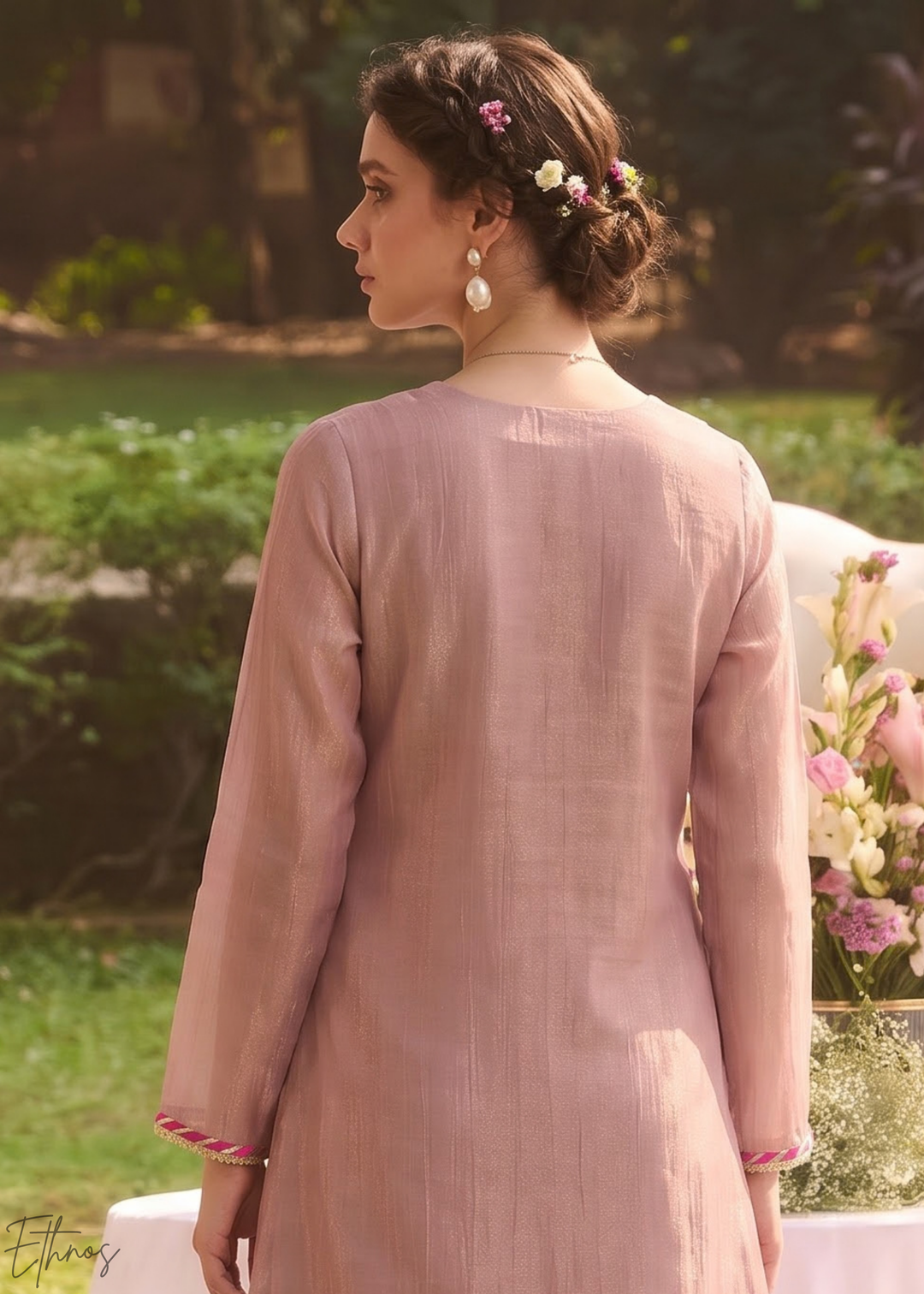 Mauve Blossom Filigree Tissue Palazzo Suit