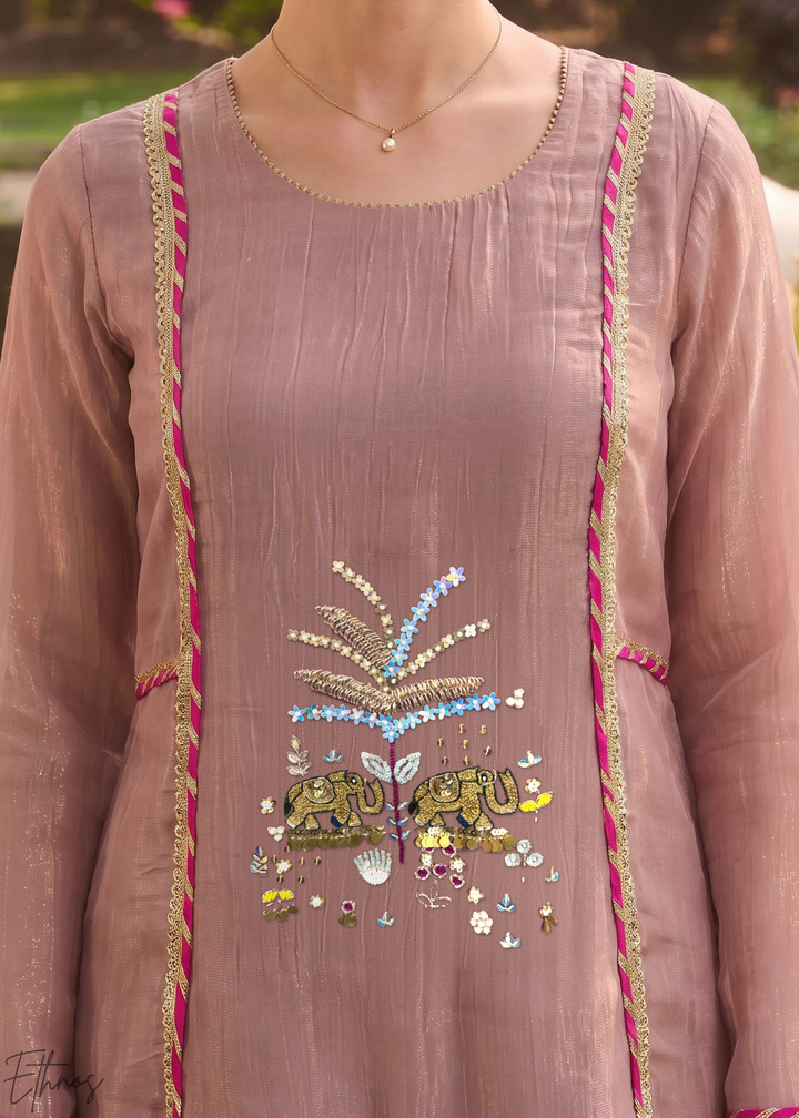Mauve Blossom Filigree Tissue Palazzo Suit