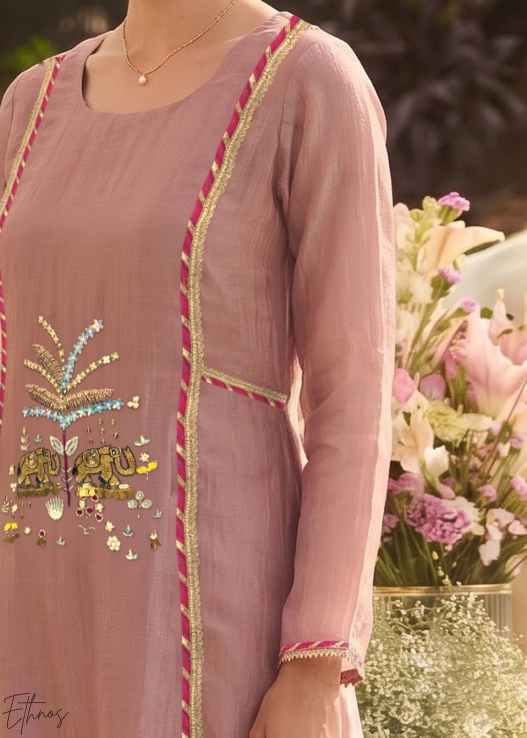 Mauve Blossom Filigree Tissue Palazzo Suit