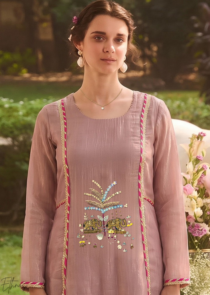 Mauve Blossom Filigree Tissue Palazzo Suit