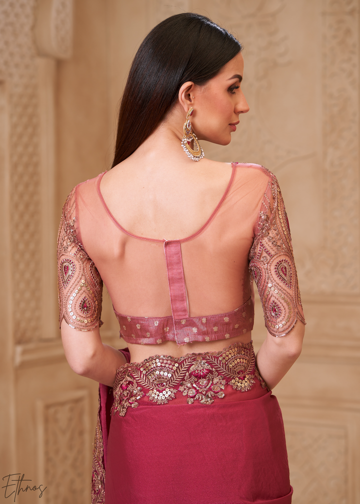 Mauve Orchid Classic Border Satin Georgette Saree