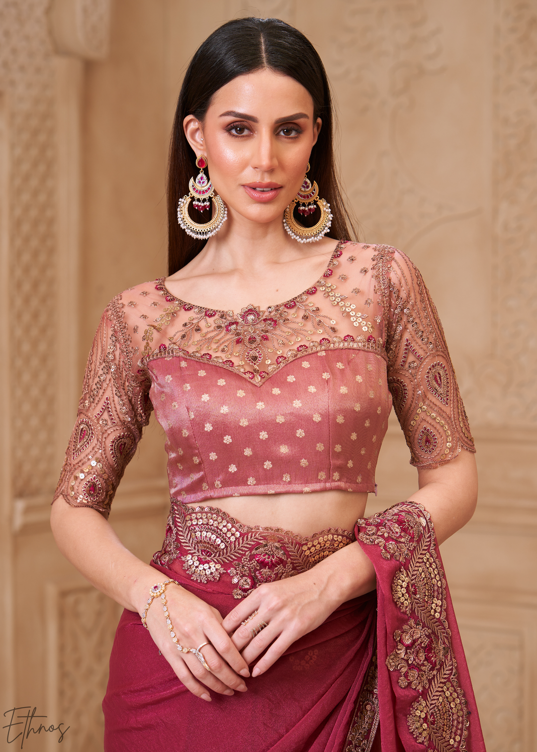 Mauve Orchid Classic Border Satin Georgette Saree
