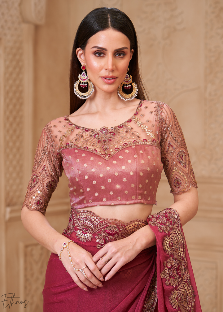 Mauve Orchid Classic Border Satin Georgette Saree
