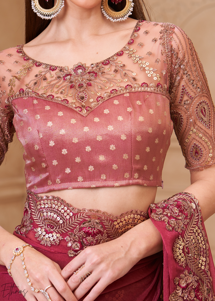Mauve Orchid Classic Border Satin Georgette Saree