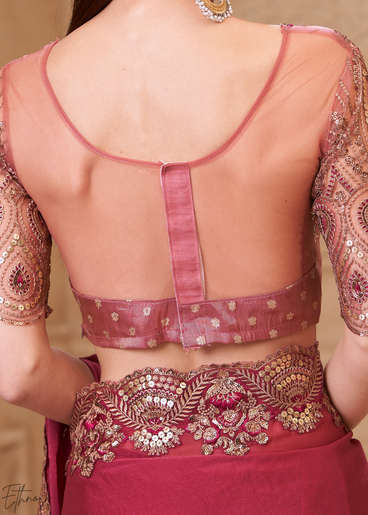 Mauve Orchid Classic Border Satin Georgette Saree