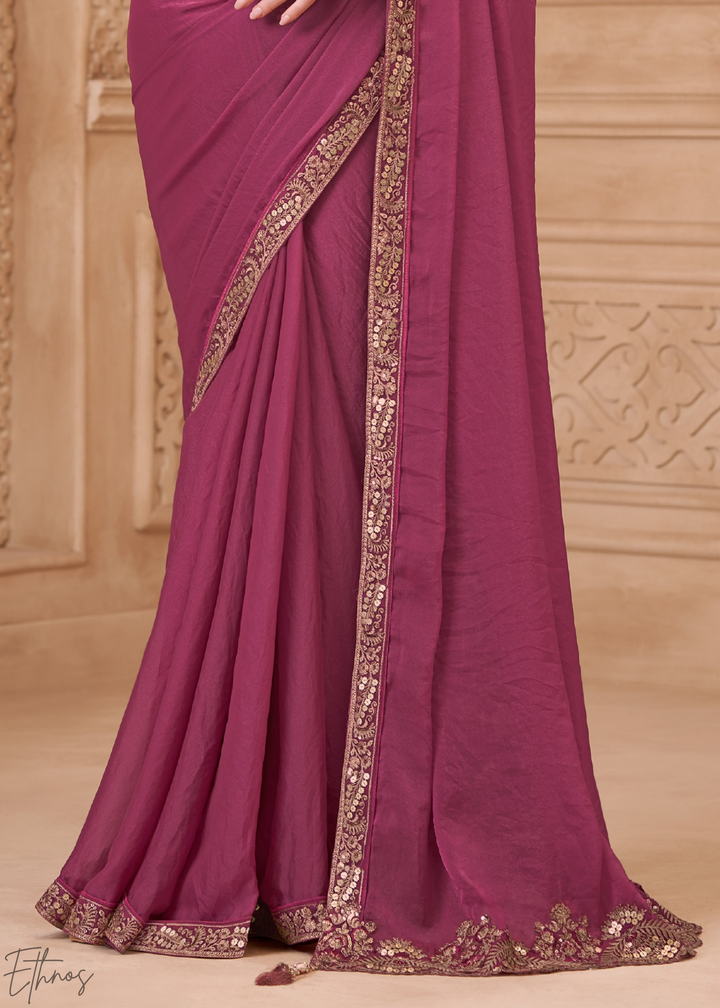 Mauve Orchid Classic Border Satin Georgette Saree