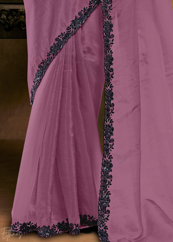 Mauve Orchid Sequin Embroidered Organza Satin Saree
