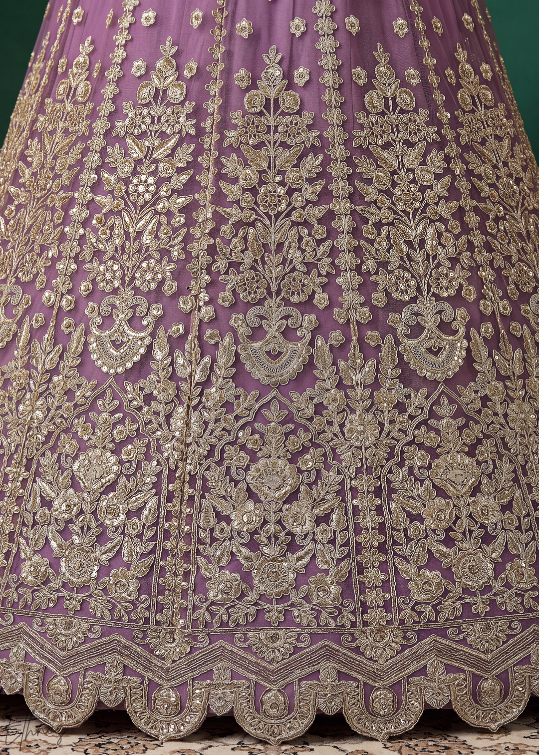 Mauve Purple Heavy Floral Embroidered Net Lehenga