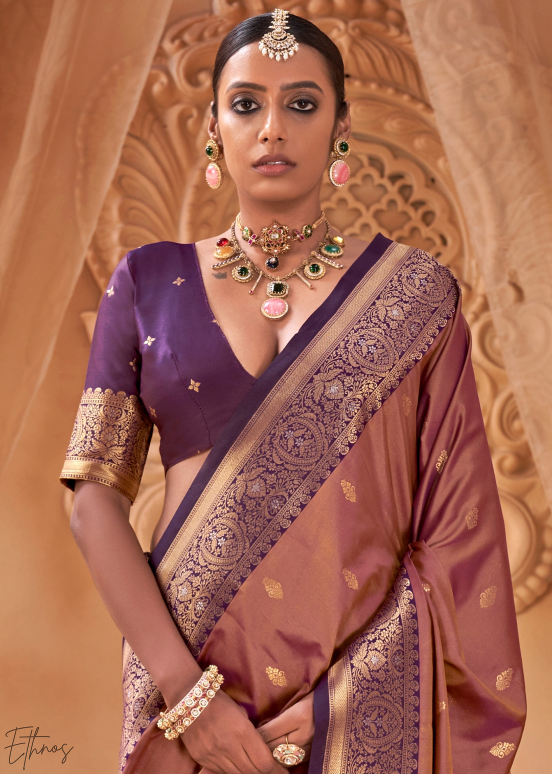 Mauve Purple Traditional Zari Woven Silk Saree
