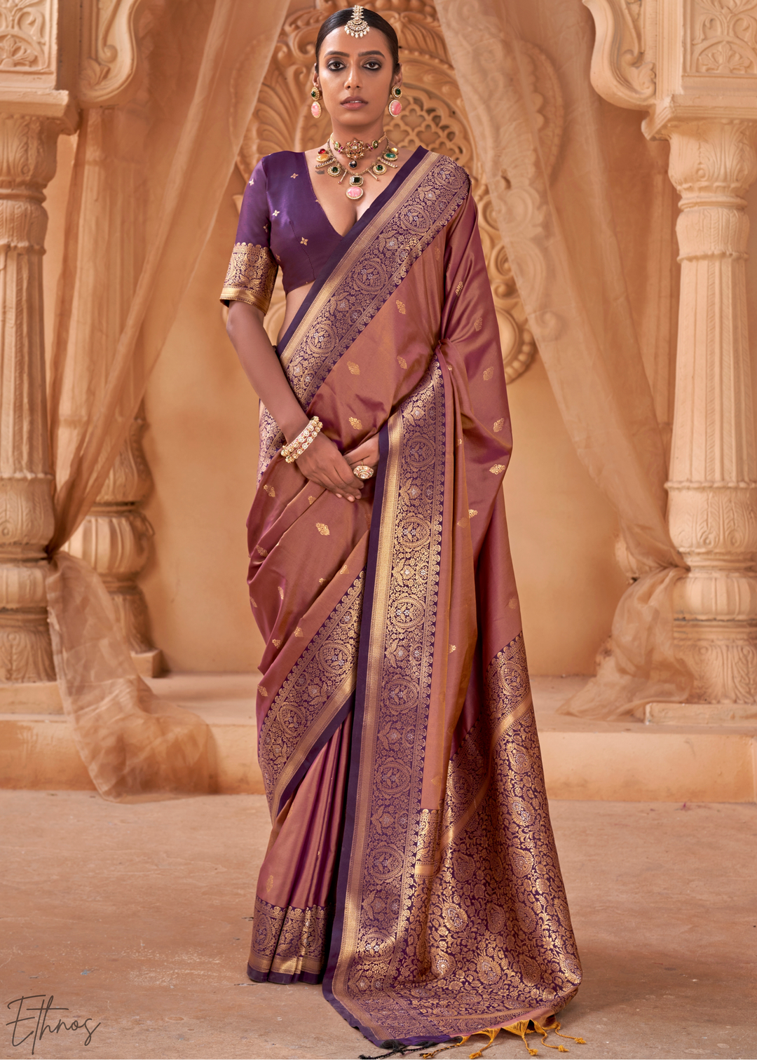 Mauve Purple Traditional Zari Woven Silk Saree