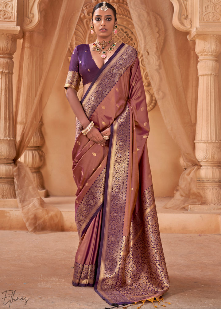 Mauve Purple Traditional Zari Woven Silk Saree