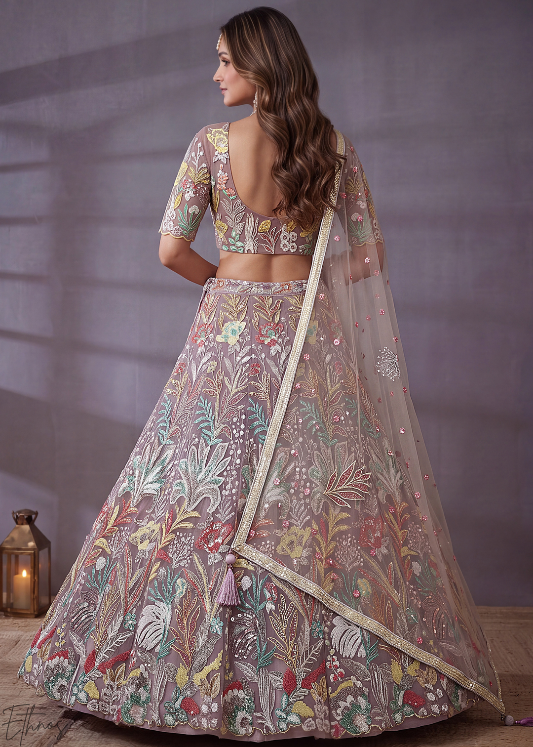 Mauve Radiant Blossom Soft Net Lehenga Choli