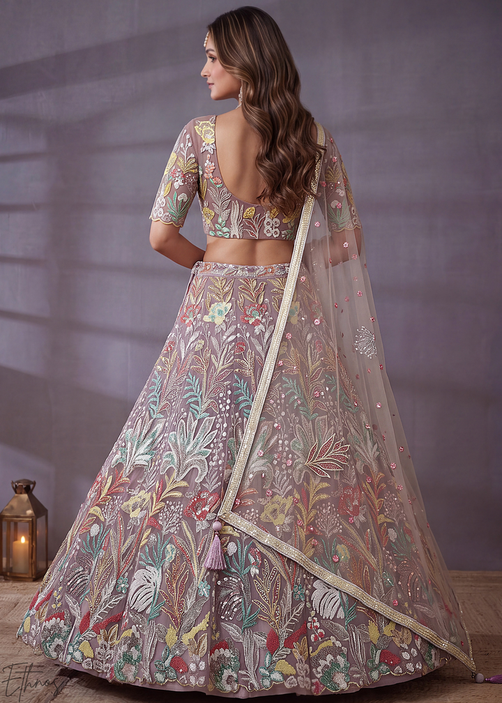 Mauve Radiant Blossom Soft Net Lehenga Choli