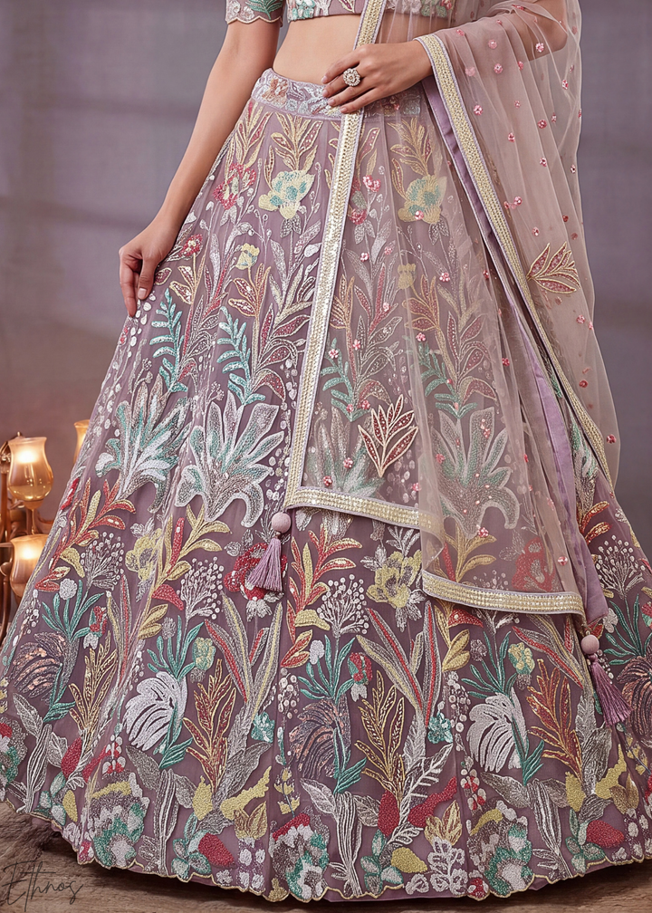 Mauve Radiant Blossom Soft Net Lehenga Choli