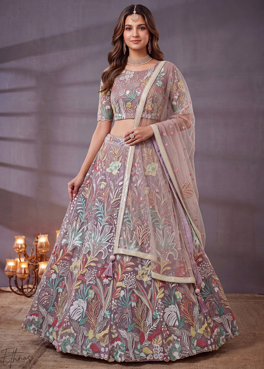 Mauve Radiant Blossom Soft Net Lehenga Choli