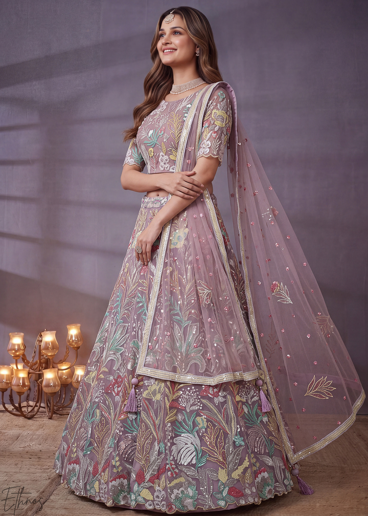 Mauve Radiant Blossom Soft Net Lehenga Choli