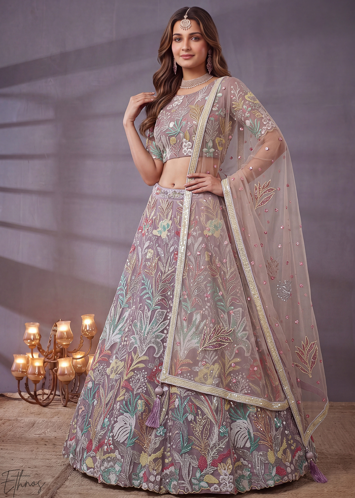 Mauve Radiant Blossom Soft Net Lehenga Choli