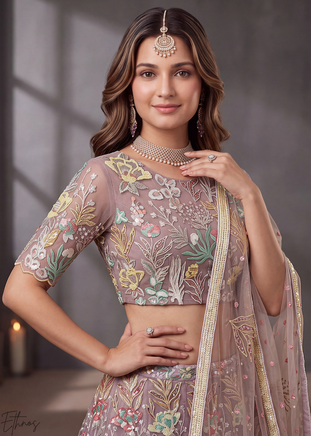 Mauve Radiant Blossom Soft Net Lehenga Choli