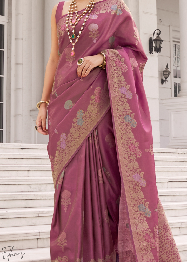 Mauve Rose Damask Kora Silk Saree